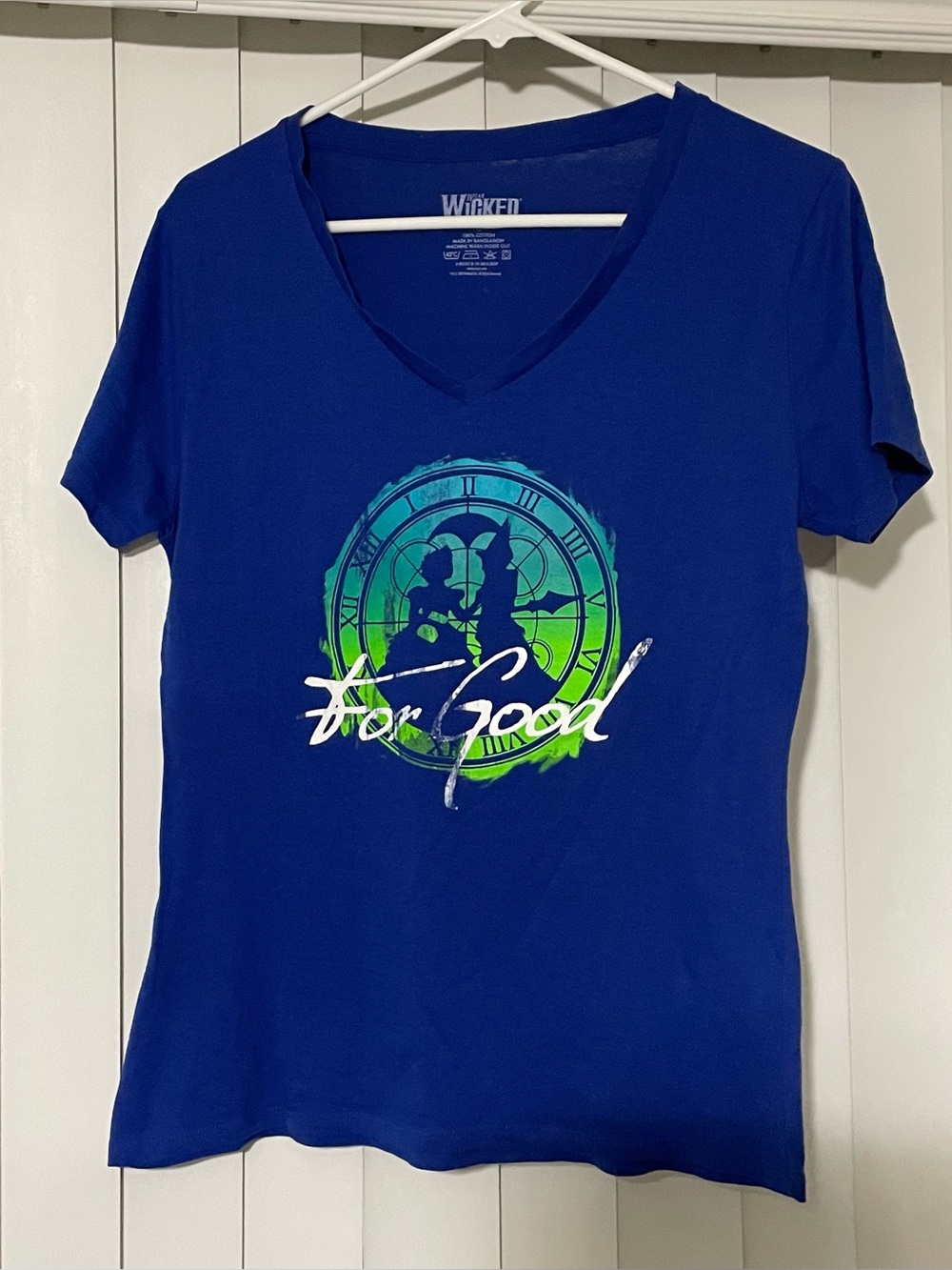 Universal Studios Wicked blue ‘For Good' Graphic V-Neck Tee - Size Medium